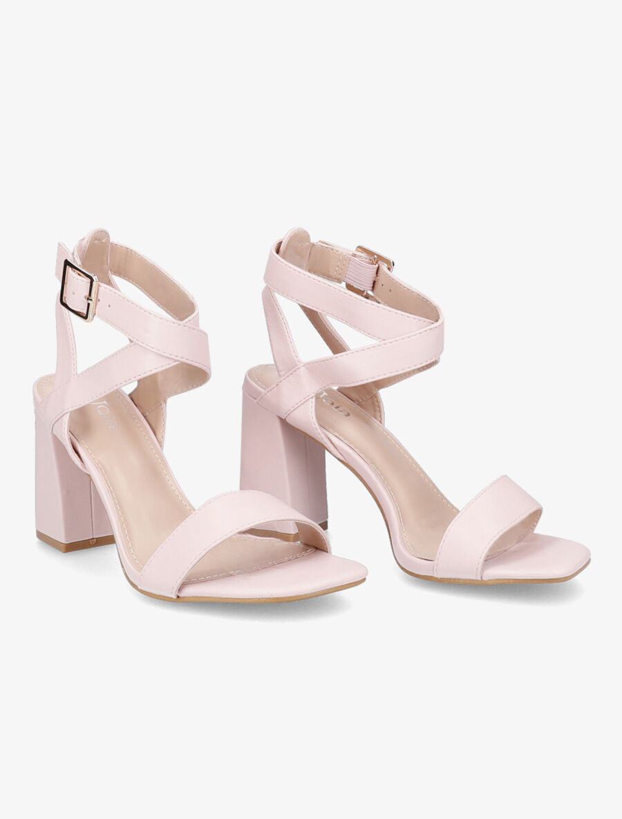Sandales à talons en simili et brides croisées - Rose - 4