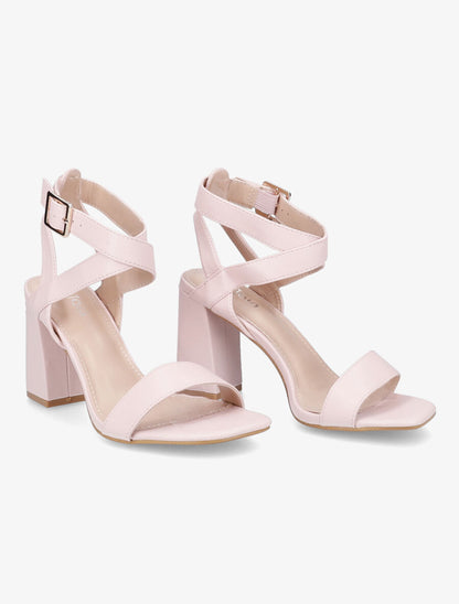Sandales à talons en simili et brides croisées - Rose - 4