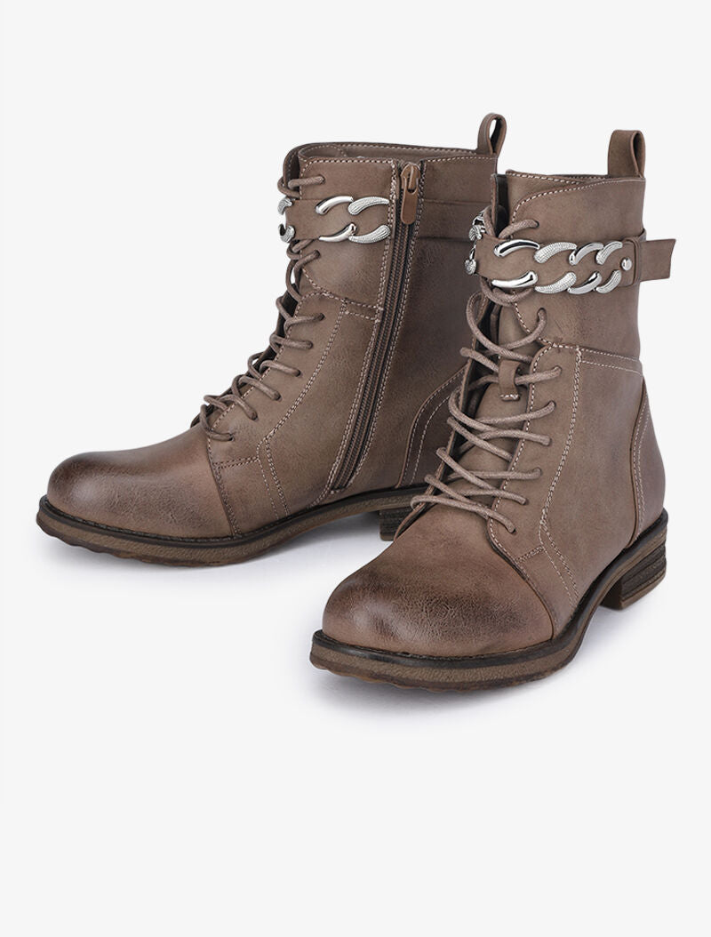 Boots lacées à lanières style chaîne - Taupe - 5