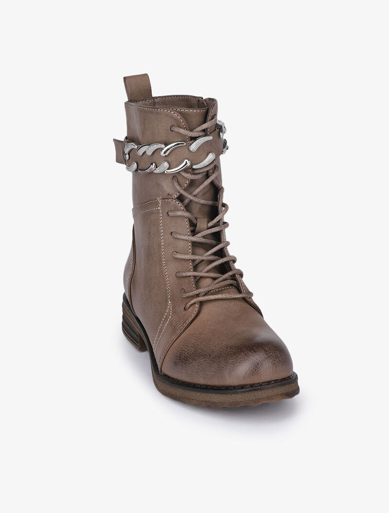 Boots lacées à lanières style chaîne - Taupe - 3