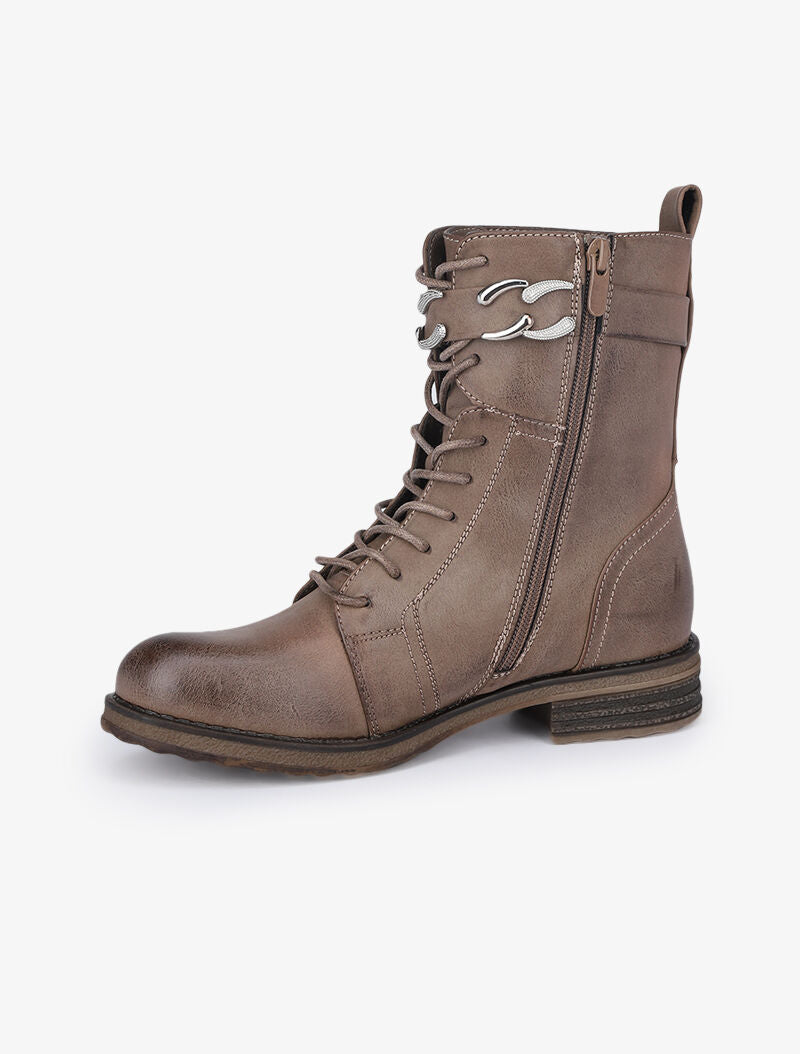 Boots lacées à lanières style chaîne - Taupe - 4