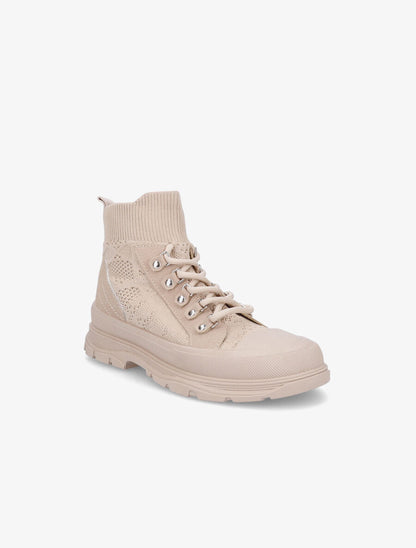 Tennis montantes en maille unie stylisée - Beige - 2