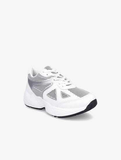 Running en simili et tissu semelles stylisées - Blanc/argent - 2