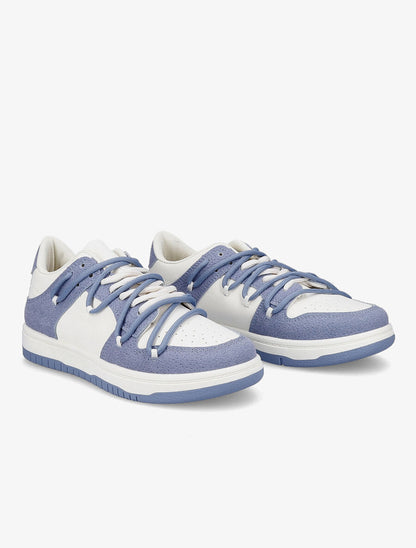 Sneakers bicolore à double lacets - Bleu - 4