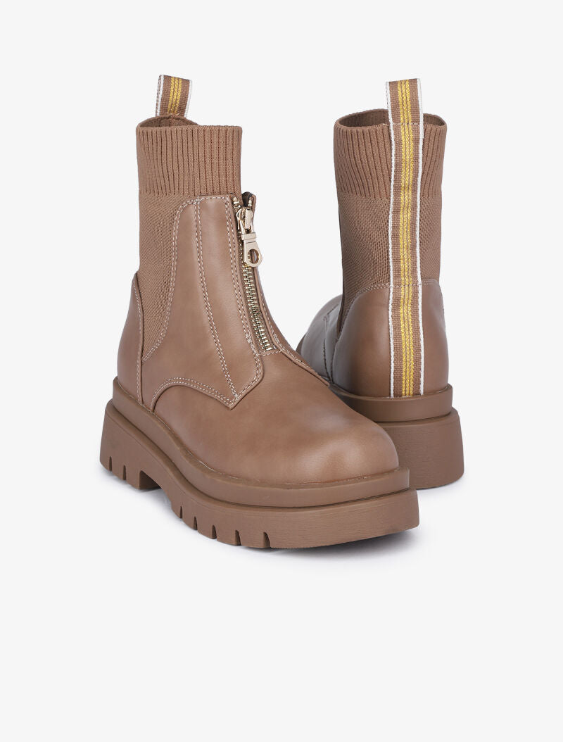 Boots zippées à tige contrastante - Taupe - 1