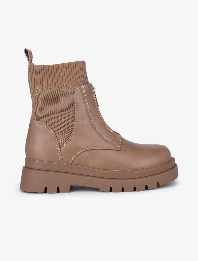 Boots zippées à tige contrastante - Taupe - 2
