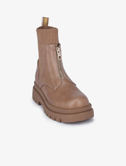 Boots zippées à tige contrastante - Taupe - 3