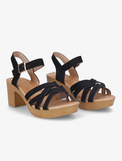Sandales à talons et brides croisées en suédine - Noir - 4