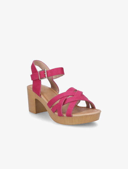 Sandales à talons et brides croisées en suédine - Fushia - 2