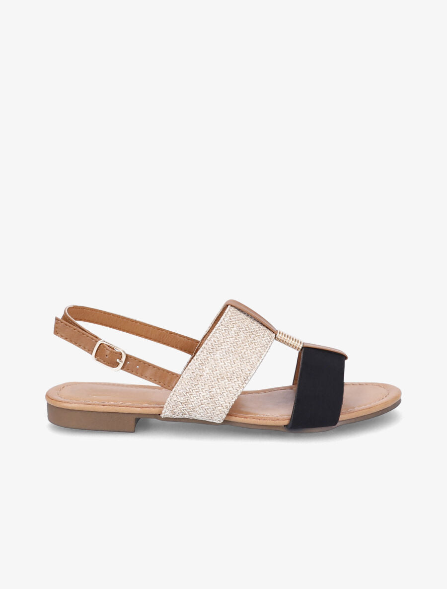 Nu-pieds bi-matière à détail doré - Noir - 1