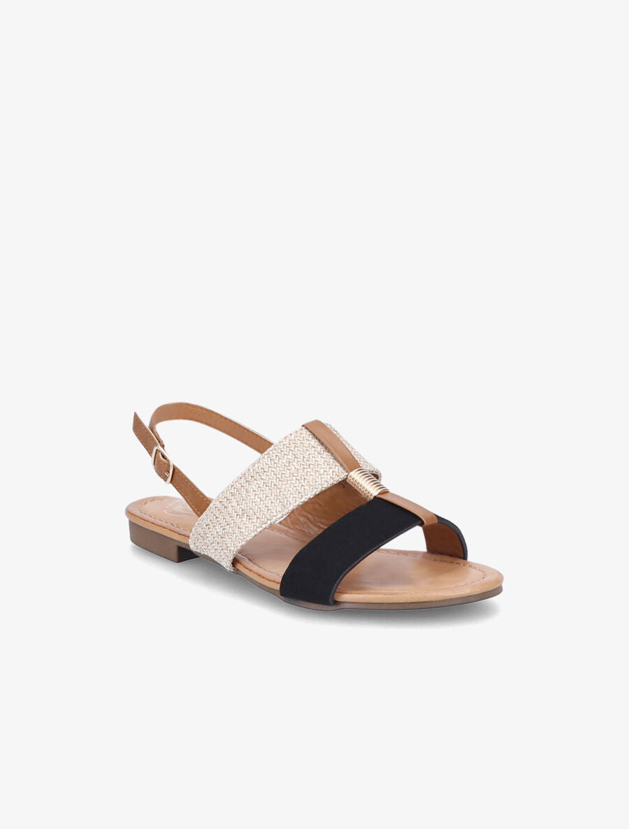 Nu-pieds bi-matière à détail doré - Noir - 2