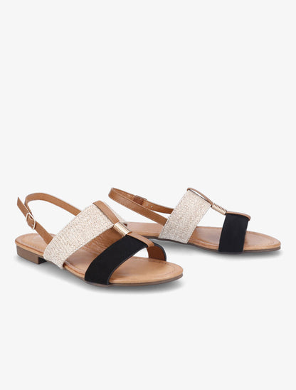 Nu-pieds bi-matière à détail doré - Noir - 4