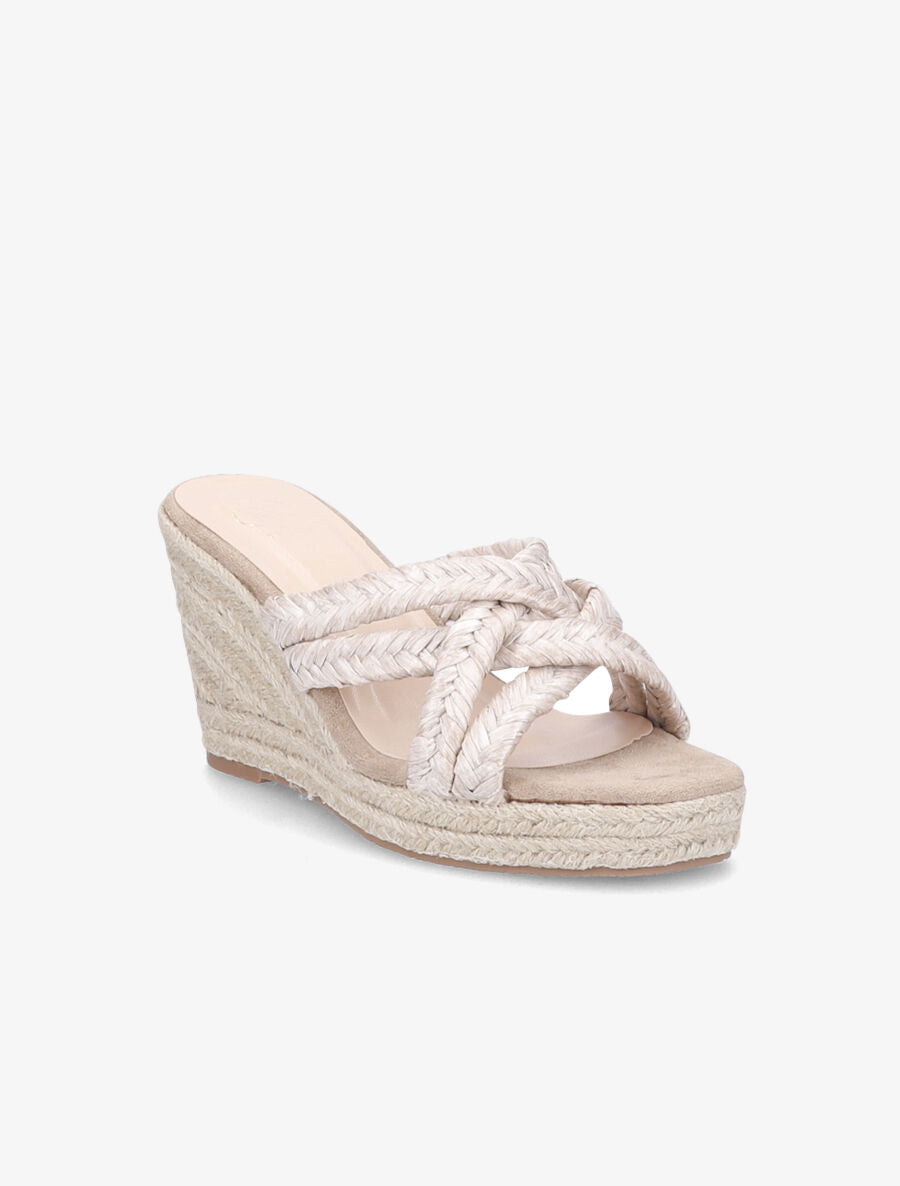 Mules à talons compensés en raphia - Beige - 2
