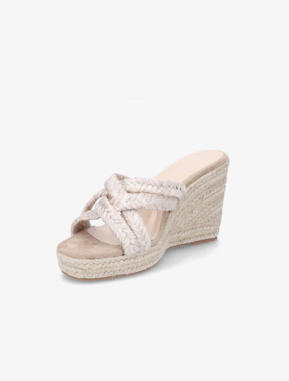 Mules à talons compensés en raphia - Beige - 3