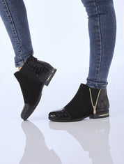 Bottines à contreforts et bouts effet croco vernis - Noir - 8