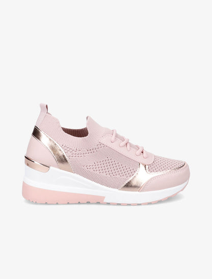 Baskets compensées en simili et mesh - Rose - 5