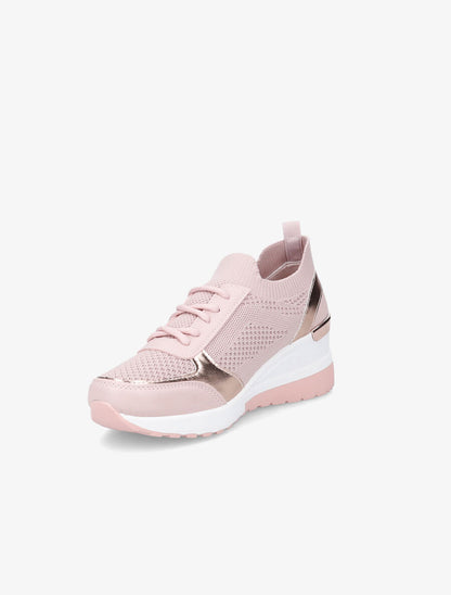 Baskets compensées en simili et mesh - Rose - 3