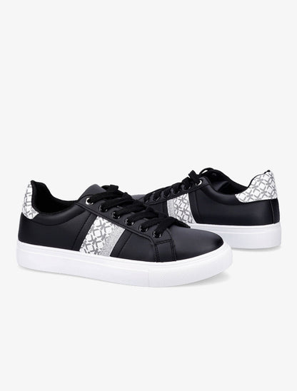 Tennis en simili imprimé et paillettes - Noir - 4