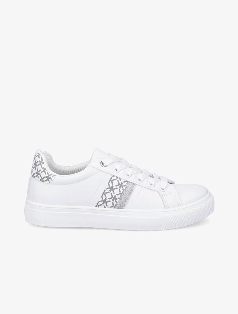 Tennis en simili imprimé et paillettes - Blanc - 1