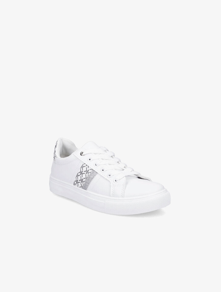 Tennis en simili imprimé et paillettes - Blanc - 2