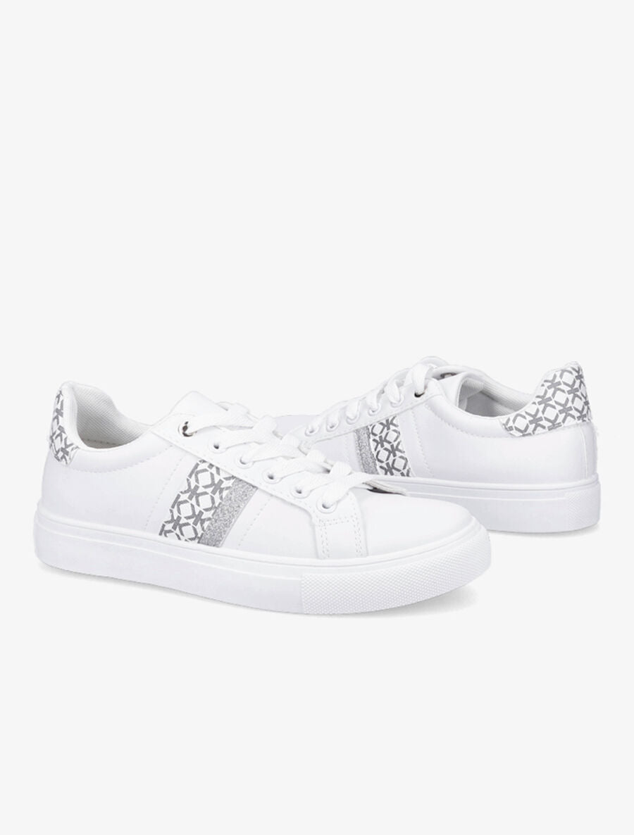 Tennis en simili imprimé et paillettes - Blanc - 4