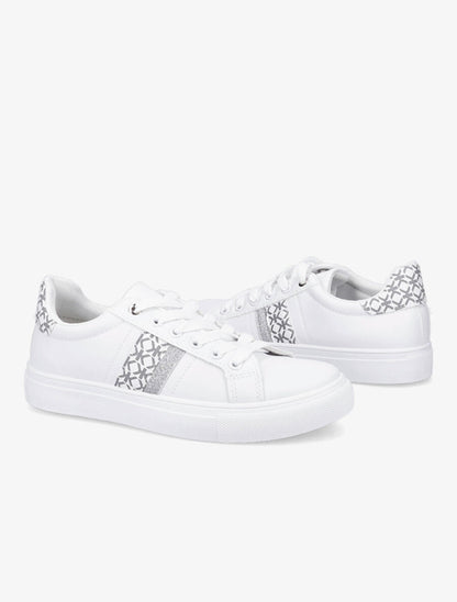 Tennis en simili imprimé et paillettes - Blanc - 4