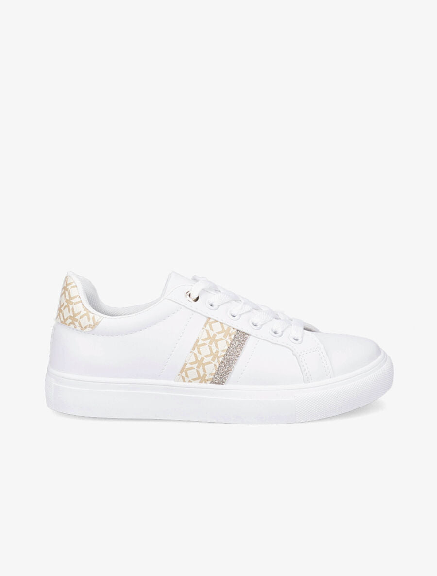 Tennis en simili imprimé et paillettes - Beige - 5
