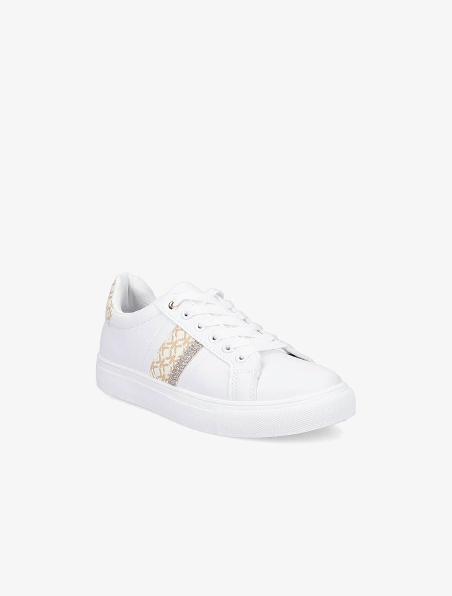 Tennis en simili imprimé et paillettes - Beige - 2