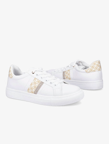Tennis en simili imprimé et paillettes - Beige - 4