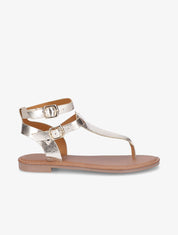 Nu-pieds en simili nacré à double brides - Or - 1