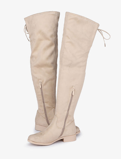 Cuissardes en suédine à lacets - Beige - 1