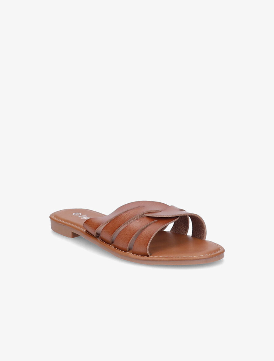 Mules plates à brides croisées stylisées - Camel - 2