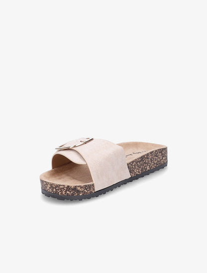 Claquettes en suédine à boucle métallique - Beige - 3