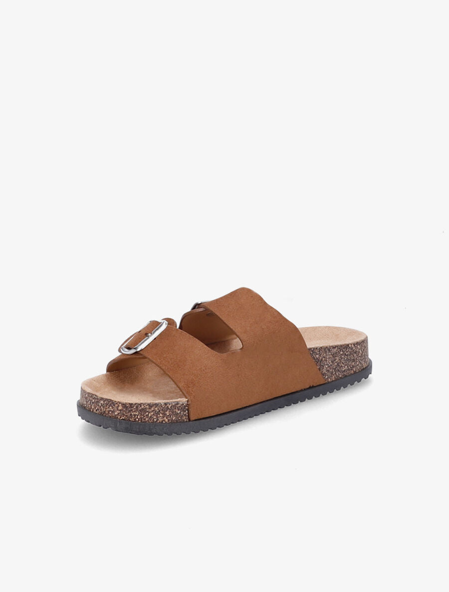 Claquettes en suédine à double brides à boucle - Camel - 3