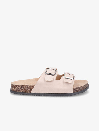 Claquettes en suédine à double brides à boucle - Beige - 1