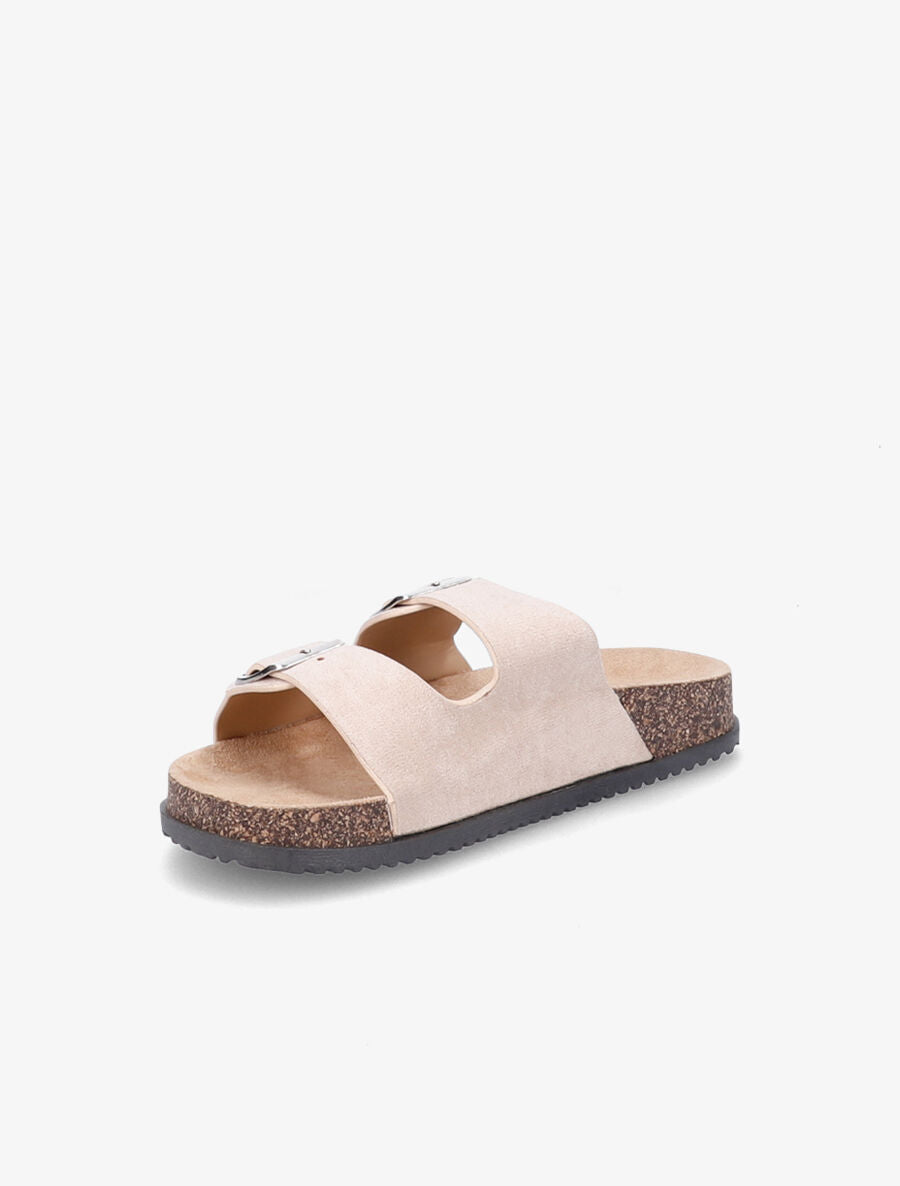Claquettes en suédine à double brides à boucle - Beige - 3