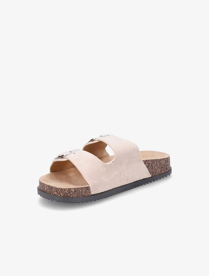 Claquettes en suédine à double brides à boucle - Beige - 3