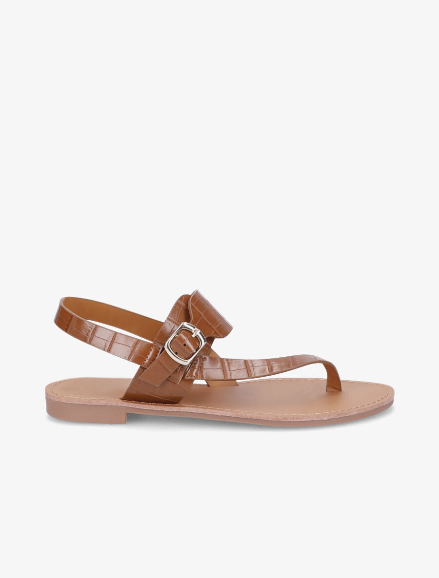 Nu-pieds effet croco à boucle - Camel - 1