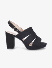 Sandales à talons en suédine et larges brides - Noir - 5