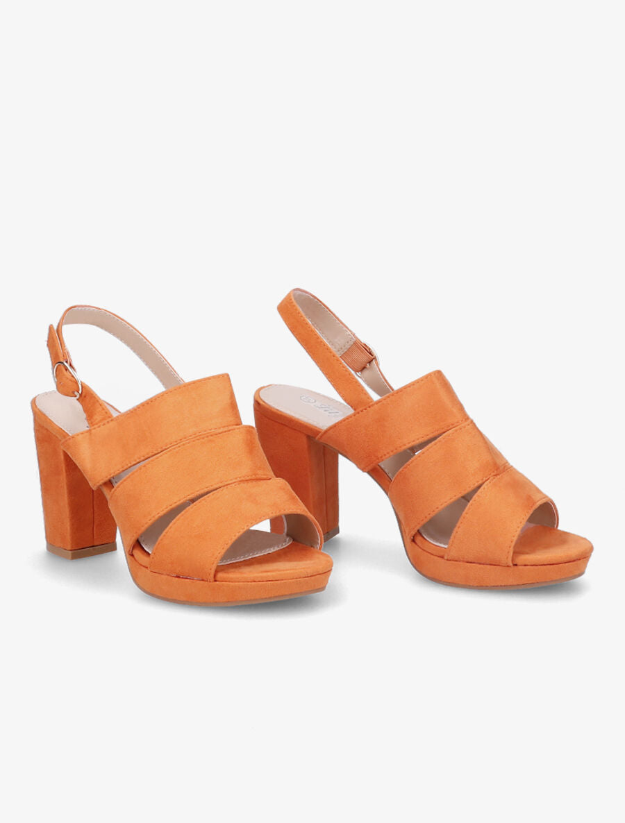 Sandales à talons en suédine et larges brides - Orange - 4
