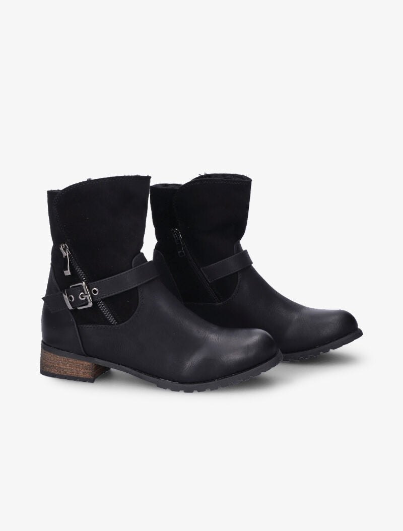 Boots bi-matière fourrées à sangle - Noir - 1