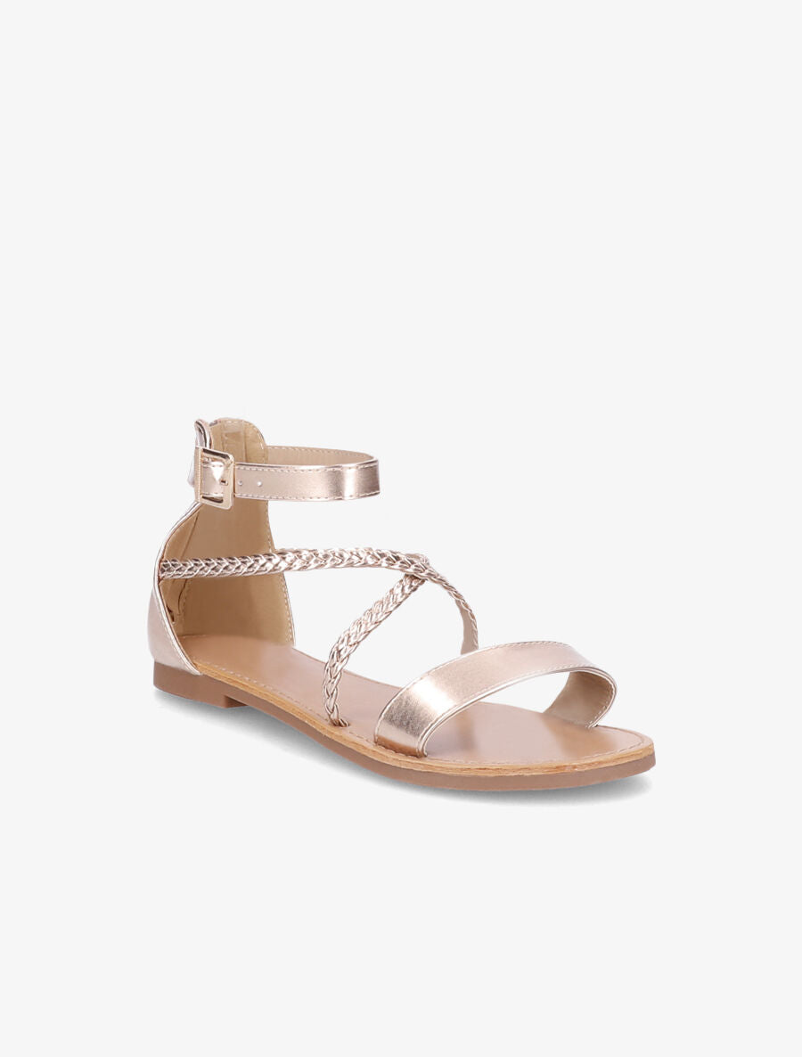 Sandales plates montantes à brides tressées - Rose gold - 5