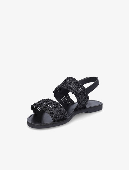 Nu-pieds à bride et ganse tressée - Noir - 3