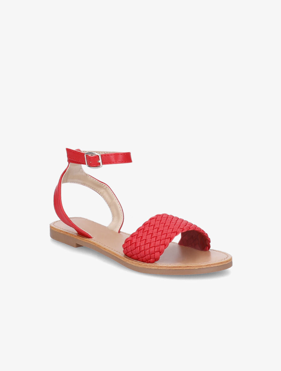 Nu-pieds à ganses tressées effet osier - Rouge - 1