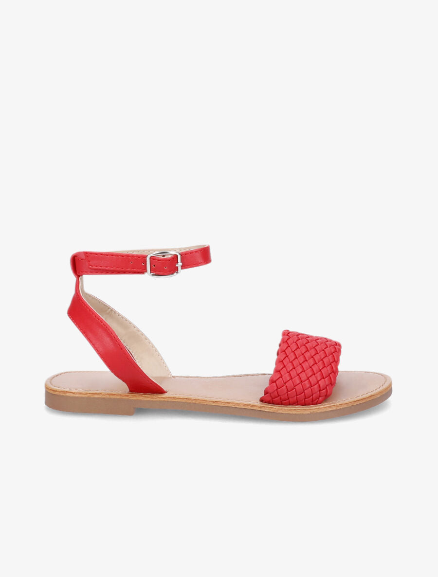Nu-pieds à ganses tressées effet osier - Rouge - 2