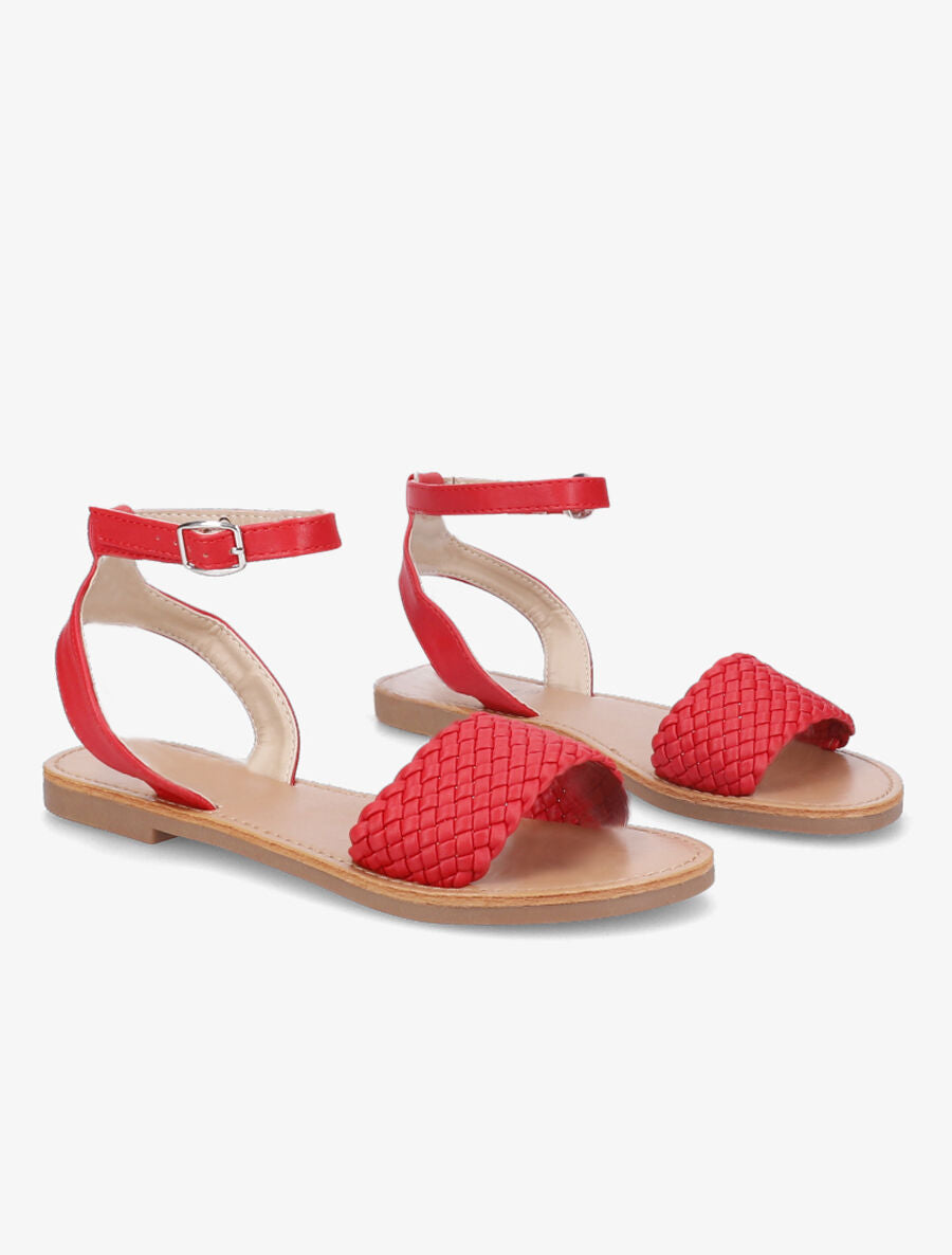 Nu-pieds à ganses tressées effet osier - Rouge - 4