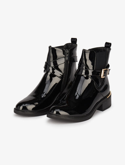 Bottines vernies à détails dorés - Noir - 5
