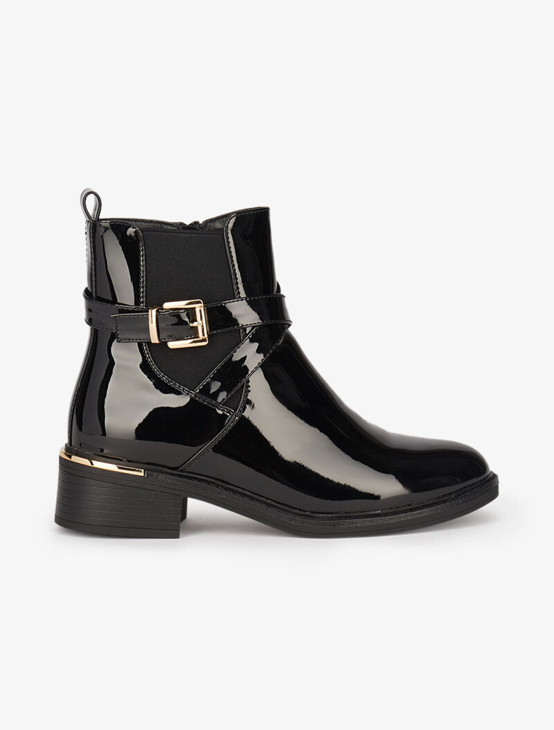 Bottines vernies à détails dorés - Noir - 2