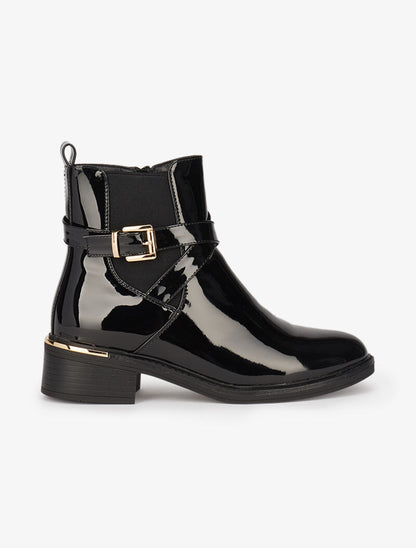 Bottines vernies à détails dorés - Noir - 2