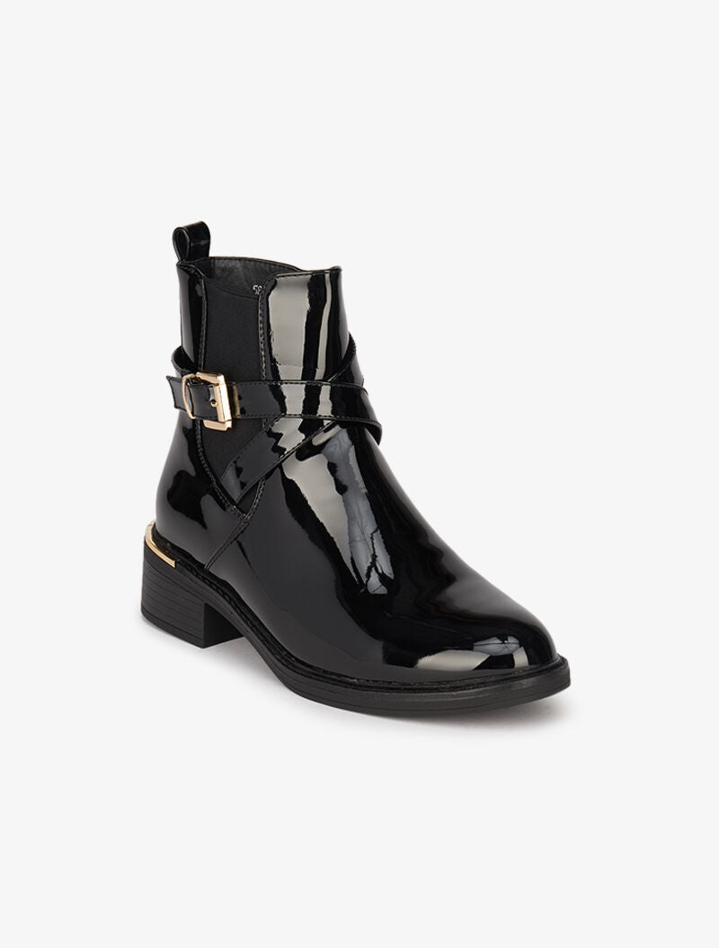 Bottines vernies à détails dorés - Noir - 3